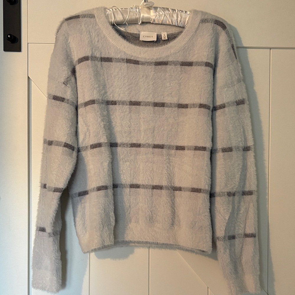 Cyrus Women's Soft Gray and Black Striped Sweater